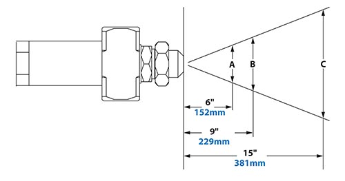 Dimensions - 1/4 FNPT No Drip Internal Mix Narrow Angle Round Pattern Atomizing Nozzle