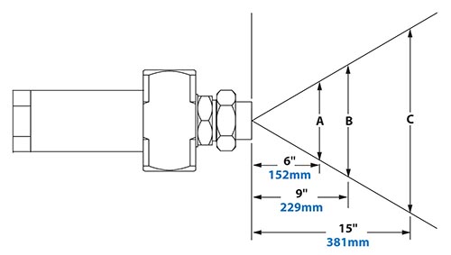 Spray Dimensions - 1/4 FNPT No Drip External Mix Round Pattern Atomizing Nozzle 