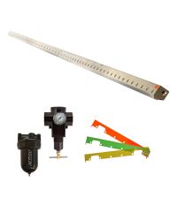 Every aluminum, stainless steel or PVDF Super Air Knife Kit includes the Super Air Knife, Filter, Pressure Regulator and appropriate material shim set.
