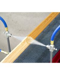 (2) Model ER1020SS atomizing nozzles are used to apply a fire retardant coating to wood trim.