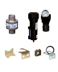 Heavy Duty Threaded Line Vac Kits include a Heavy Duty Threaded Line Vac, mounting bracket, filter separator and pressure regulator (with coupler).