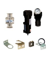 Sanitary Flange Line Vac Kits include the Line Vac, mounting bracket, filter separator and pressure regulator (with coupler).