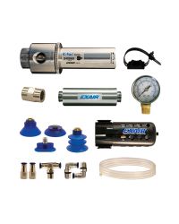 A deluxe kit includes pump, cups, fittings, tubing, mounting clip, filter and regulator (with coupler).