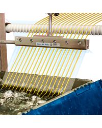 Super Air Knife removes cooling water from plastic strands before pelletizing.