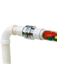 This Threaded Line Vac is conveying toy blocks through common PVC pipe.