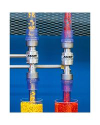 Plastic color concentrate pellets are added to a plastic extrusion process.