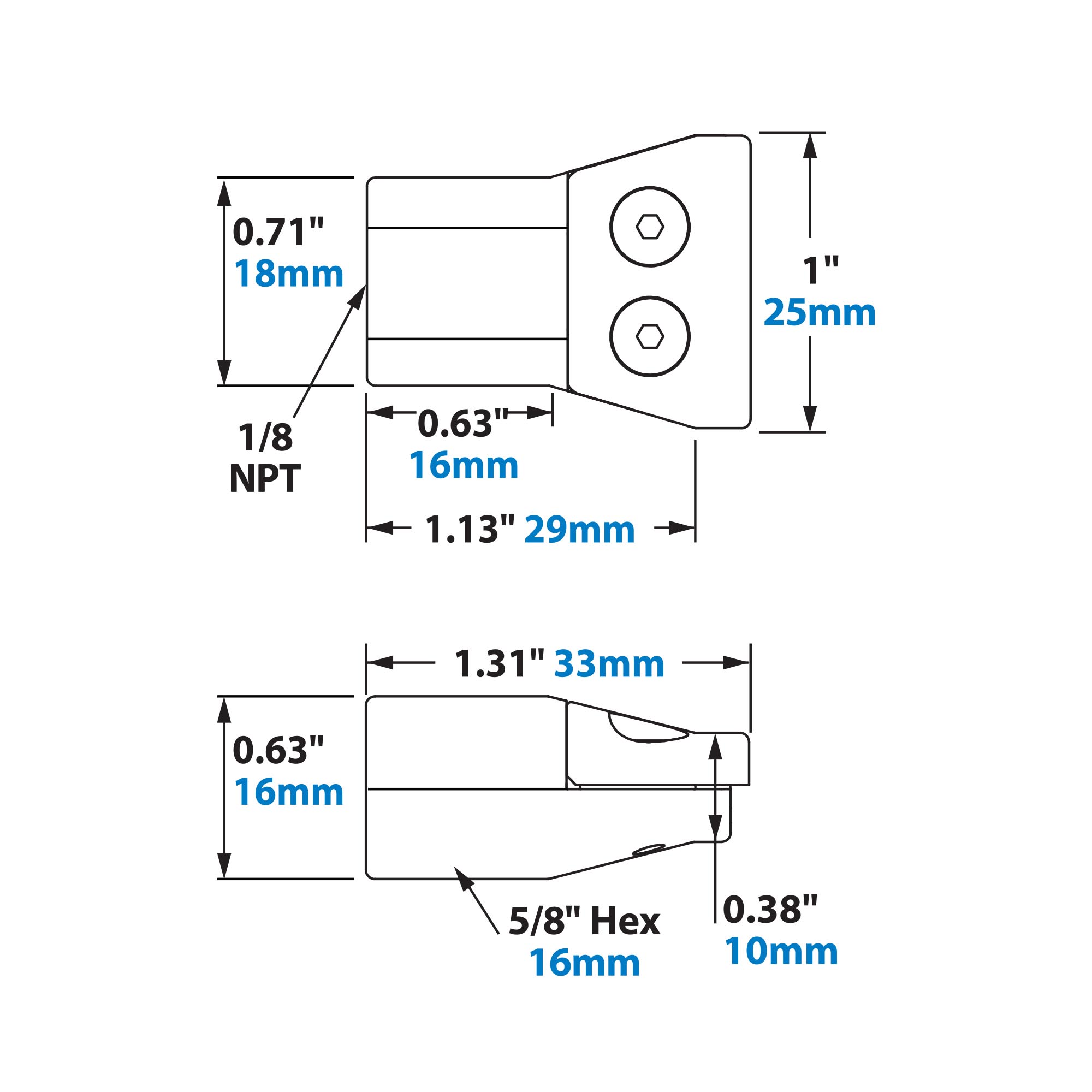 EXAIR 1 Inch Flat Super Air Nozzle Dimensions