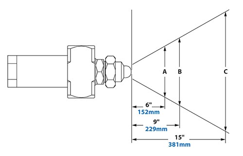 Dimensions - 1/4 FNPT No Drip Internal Mix Flat Fan Pattern Atomizing Nozzle