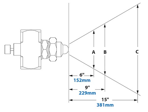 Dimensions - 1/2 FNPT No Drip Internal Mix Flat Fan Pattern Atomizing Nozzle