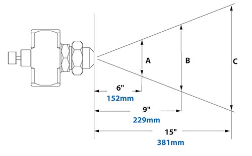 Dimensions - 1/2 FNPT No Drip Internal Mix Narrow Angle Round Pattern Atomizing Nozzle