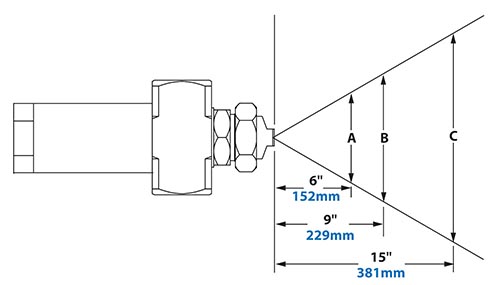 Spray Dimensions - 1/4 FNPT No Drip External Mix Narrow Angle Flat Fan Pattern Atomizing Nozzle 