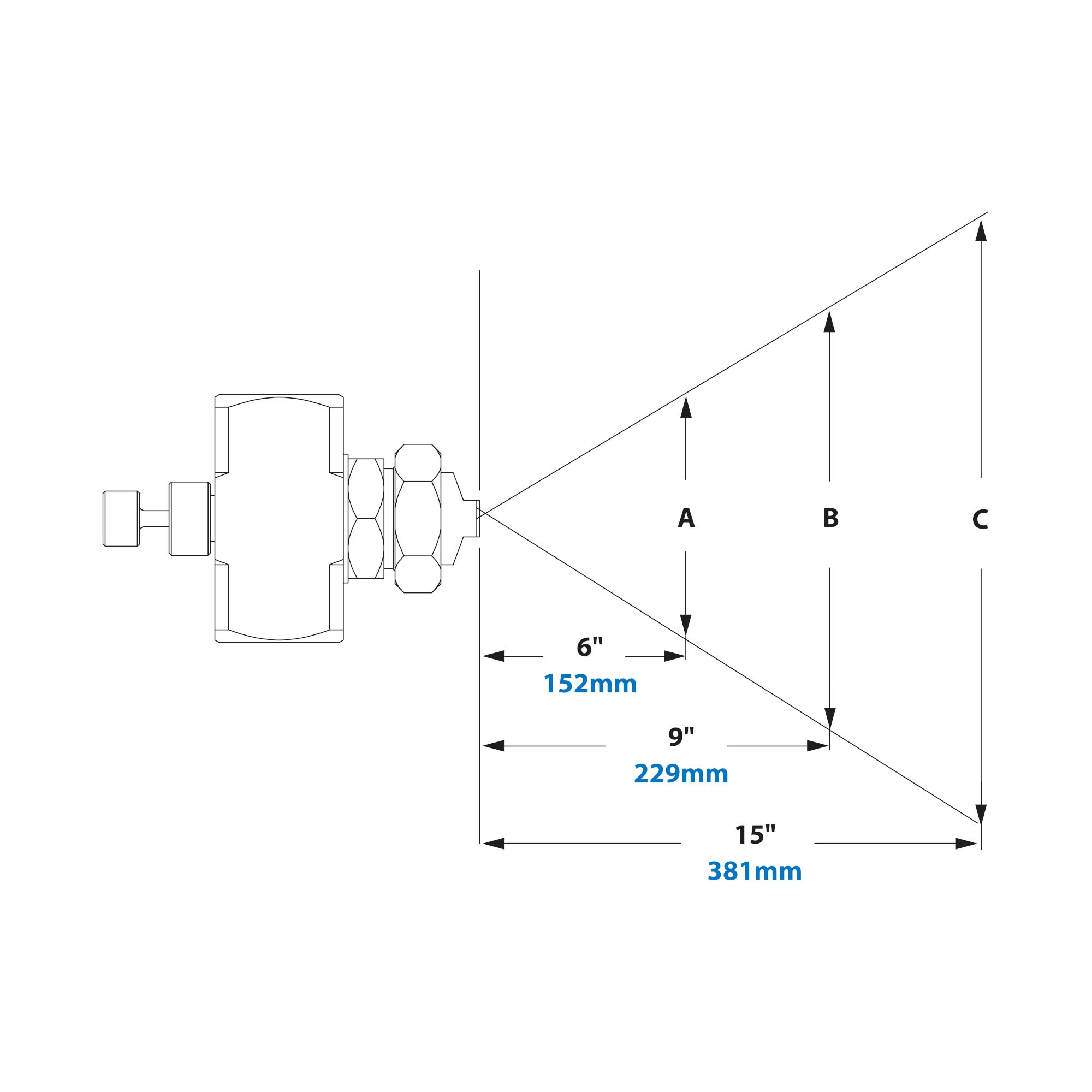 Dimensions - 1/2 FNPT Internal Mix Flat Fan Pattern Atomizing Nozzle 