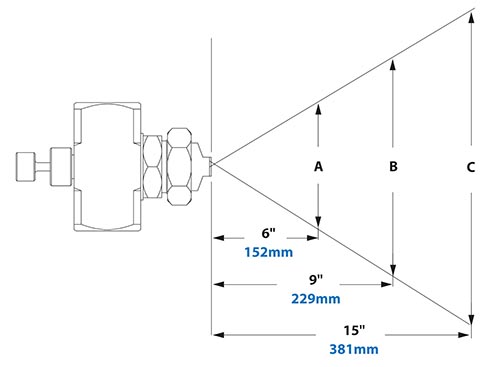 Dimensions - 1/2 FNPT No Drip External Mix Flat Fan Pattern Atomizing Nozzle