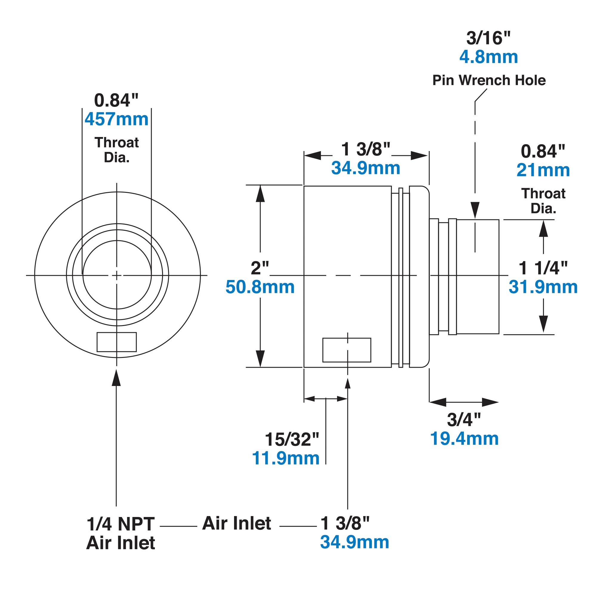 EXAIR High Temperature Air Amplifier Dimensions