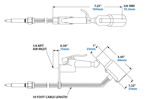 EXAIR Ion Air Gun Dimensions