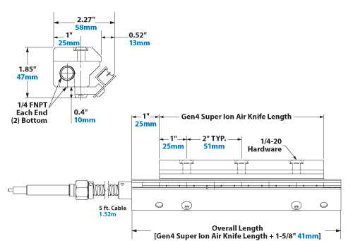 EXAIR Gen4 Super Ion Air Knife Dimensions