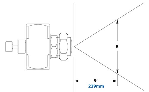 Spray Dimensions - 1/2 FNPT Siphon Fed Round Pattern Atomizing Nozzle 
